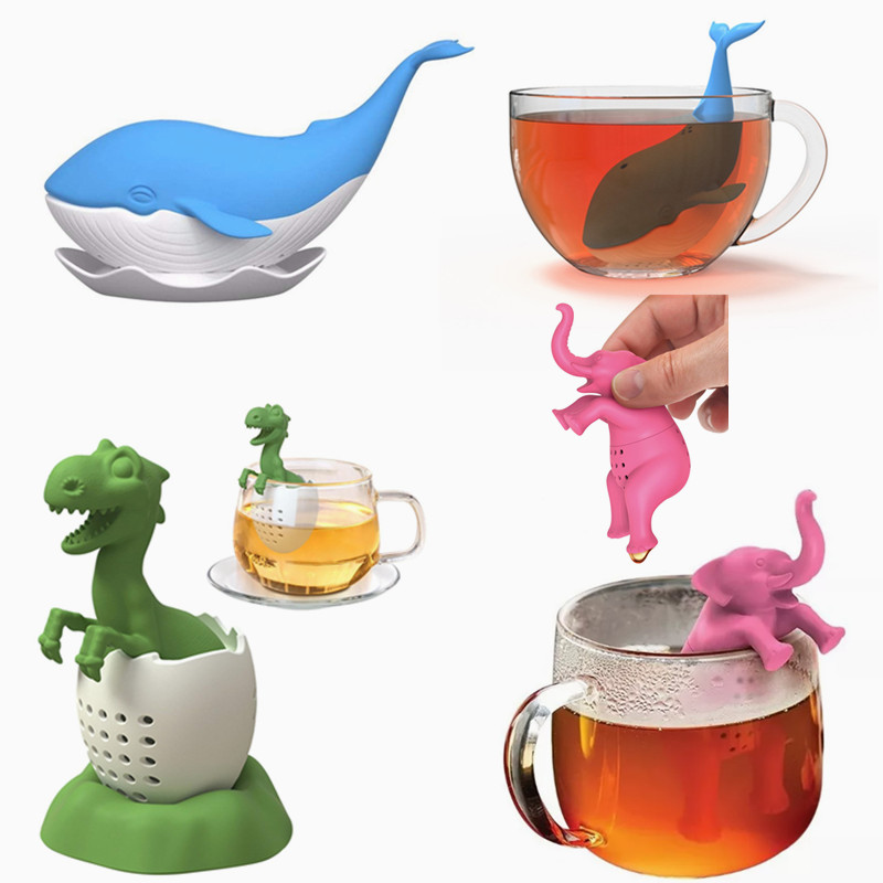 Tea Strainer Mesh - Tee-Ei, Silikon-Teesieb, schwarzer Tee-Filter, niedlicher Dinosaurier,