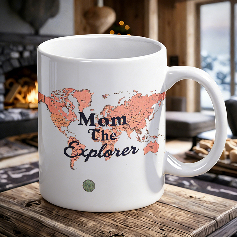 Coffee Tea World - Tassen-Set, Keramiktasse „Mom The Explorer Weltkarte“,