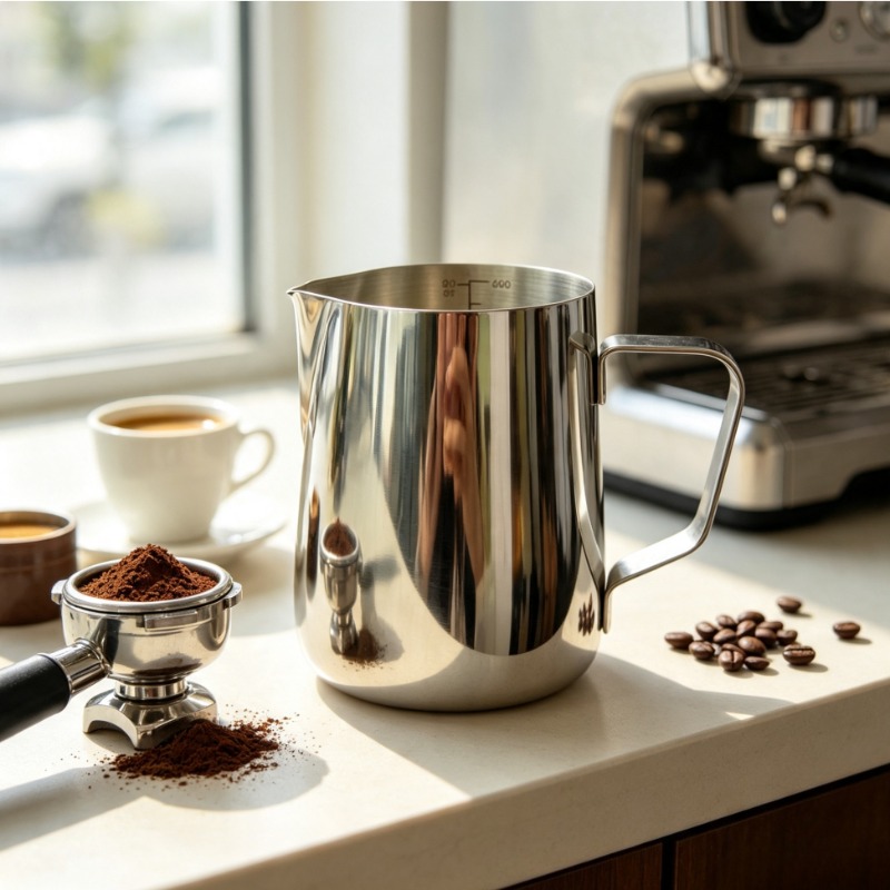 Barista Milk Jug - Milchaufschäumkrug, Edelstahl-Aufschäumkrug, für Espresso, Cappuccino, Barista-Aufschäumkrug