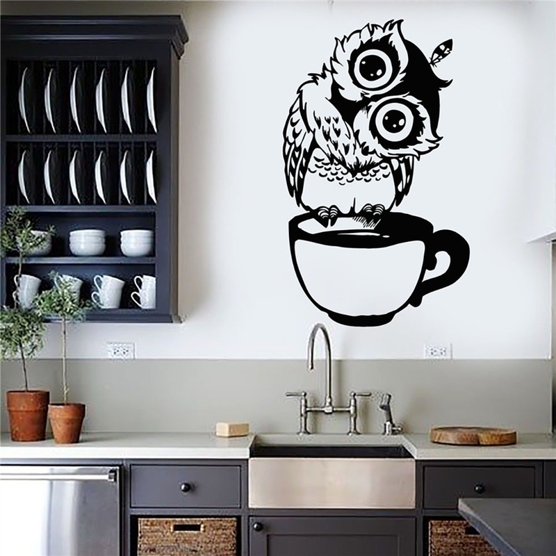 Lustiger Cartoon-Eulen-Aufkleb – Wallpaper Coffee And Tea Bewertung und Preis